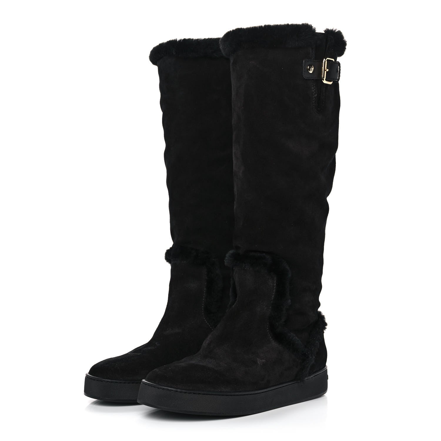 Louis Vuitton Suede Fur Tall Boots 37 Black 3 of 9
