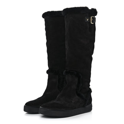 Louis Vuitton Suede Fur Tall Boots 37 Black 3 of 9