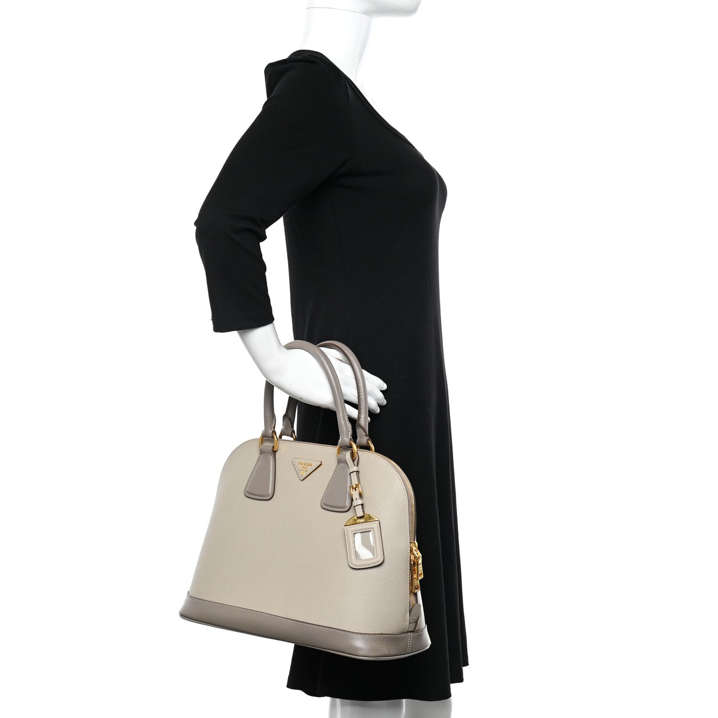 Saffiano Lux Bi-Color Promenade Dome Tote Pomice Argilla