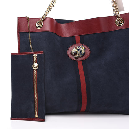 Gucci Suede Calfskin Large Rajah Chain Tote New Blue Romantic Cherry 11 of 12