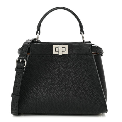Fendi Cuoio Romano Selleria Bi-Color Mini Peekaboo Iconic Satchel Black Mou 1 of 10