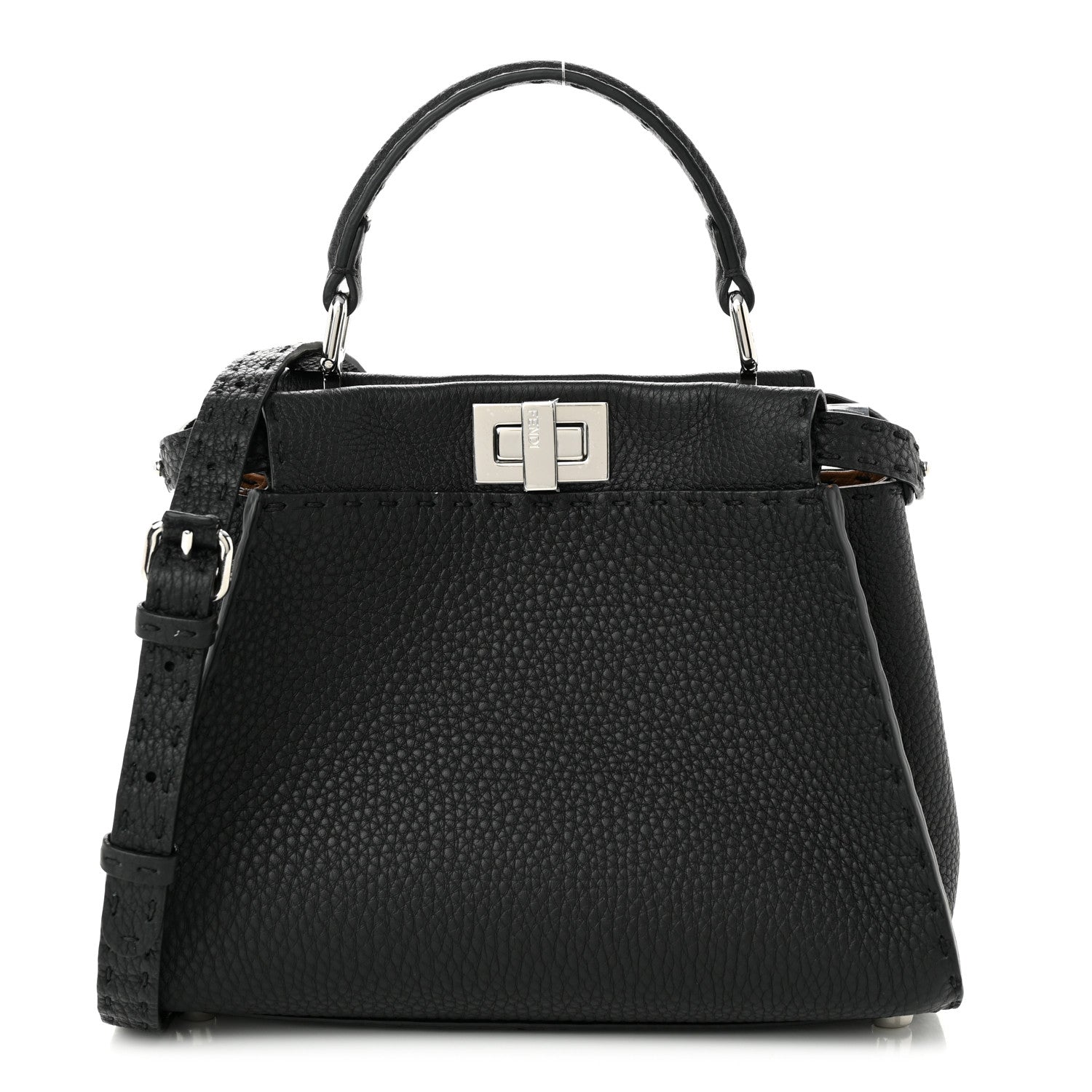 Fendi Cuoio Romano Selleria Bi-Color Mini Peekaboo Iconic Satchel Black Mou 1 of 10