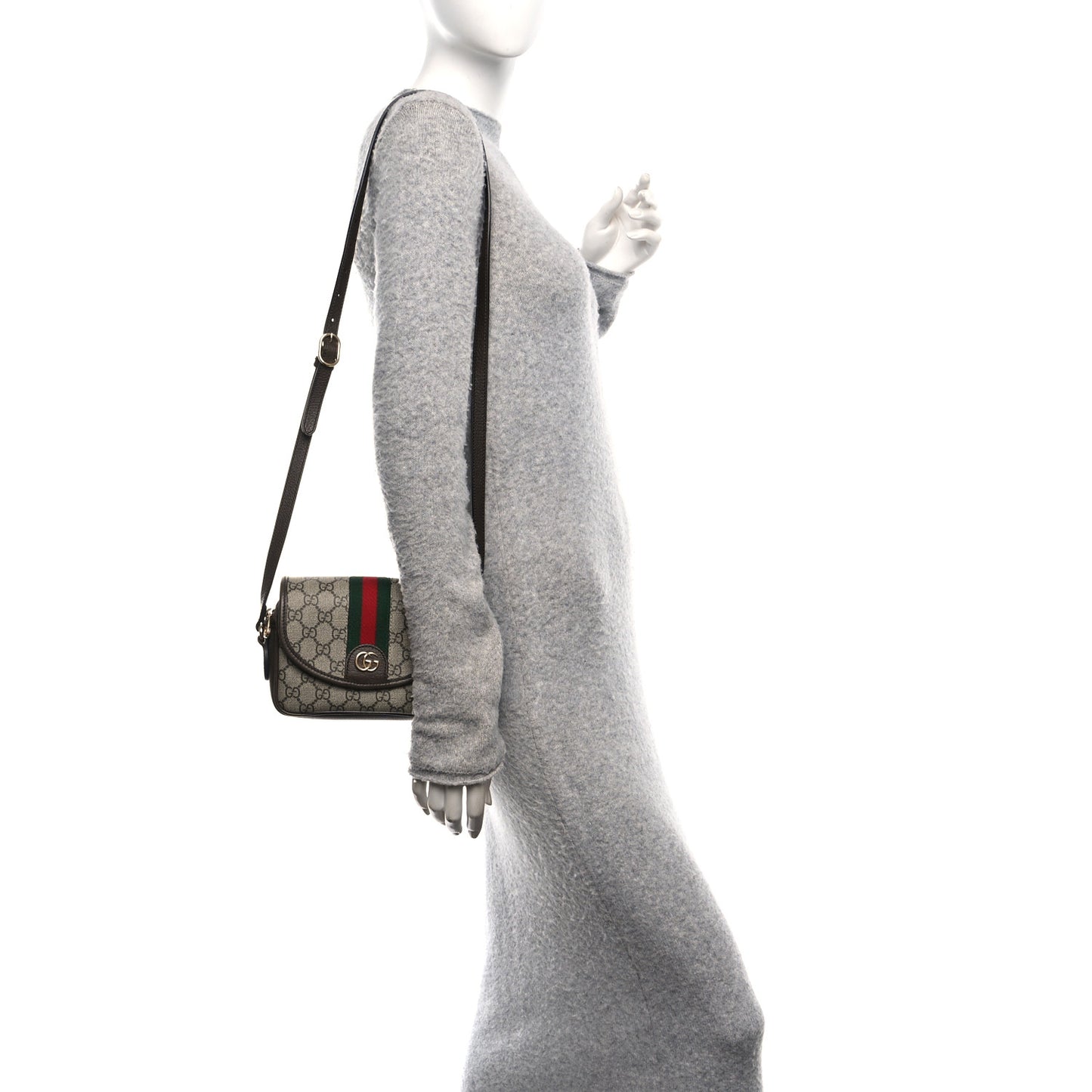 GG Supreme Monogram Textured Dollar Calfskin Mini Ophidia Flap Shoulder Bag Beige Ebony New Acero