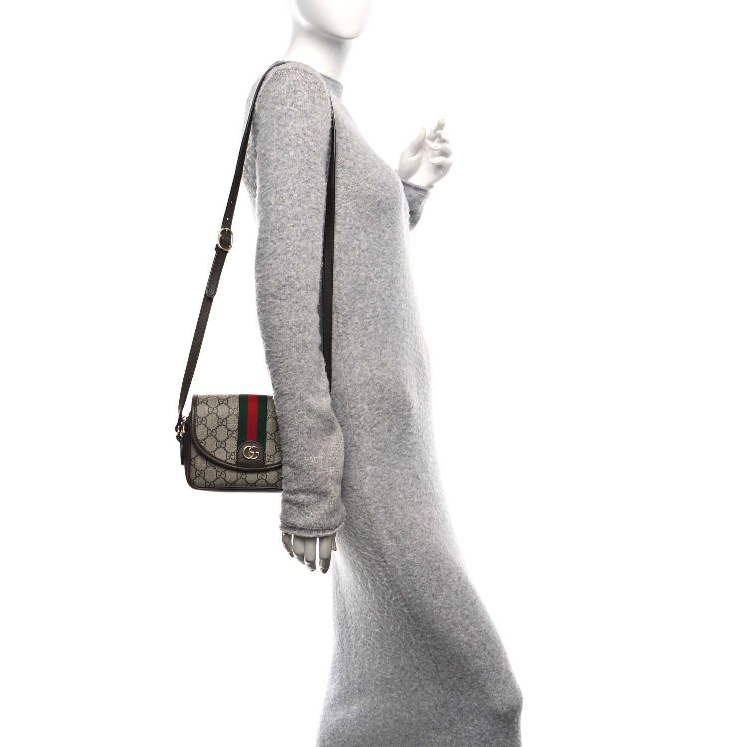 Gucci GG Supreme Monogram Textured Dollar Calfskin Mini Ophidia Flap Shoulder Bag Beige Ebony New Acero 2 of 10