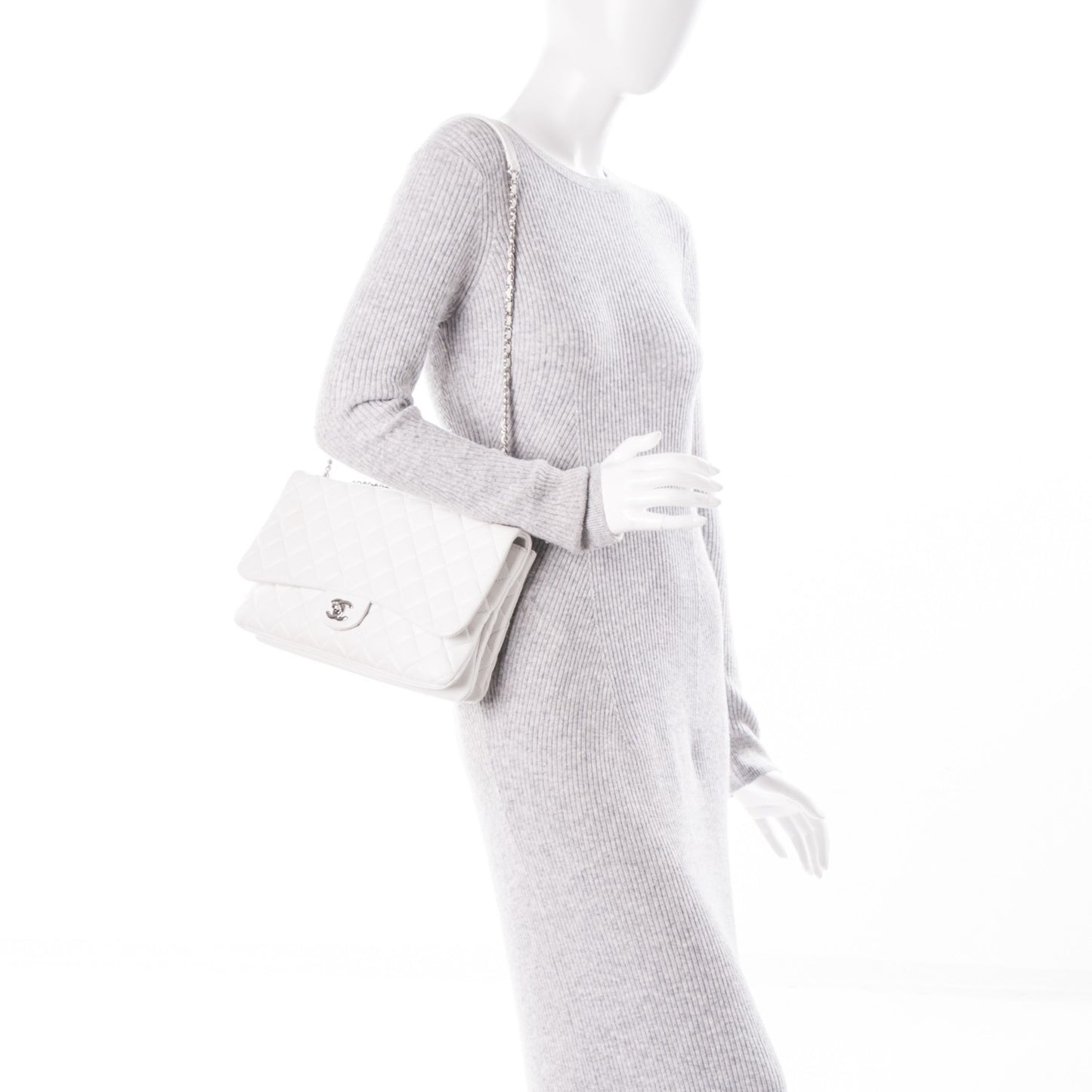 Lambskin Quilted Jumbo 3 Flap White