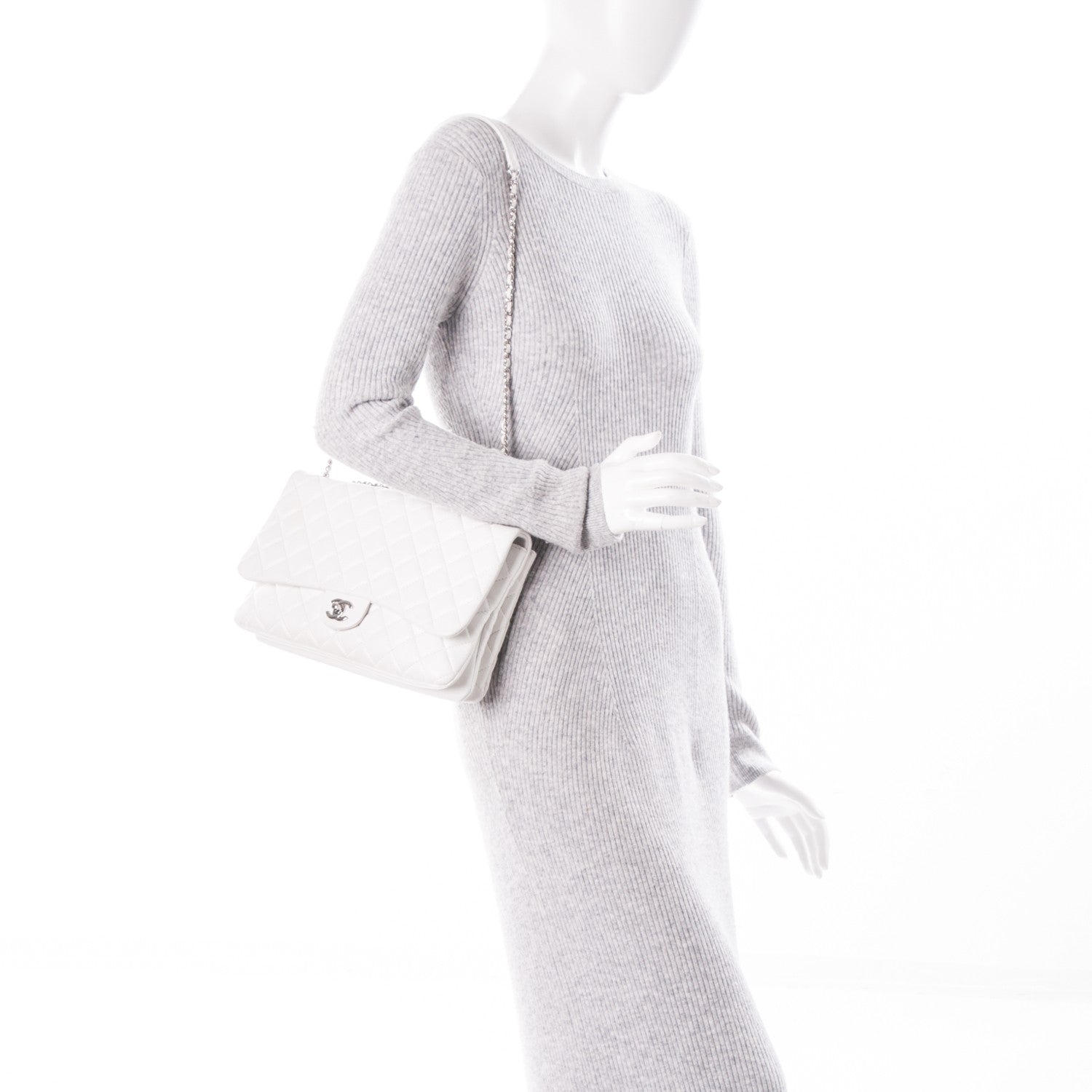 Chanel Lambskin Quilted Jumbo 3 Flap White 2 of 7