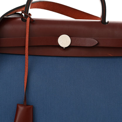 Hermes Vache Hunter Toile Militaire Herbag Zip 31 PM Bleu Agate Rouge H 9 of 13