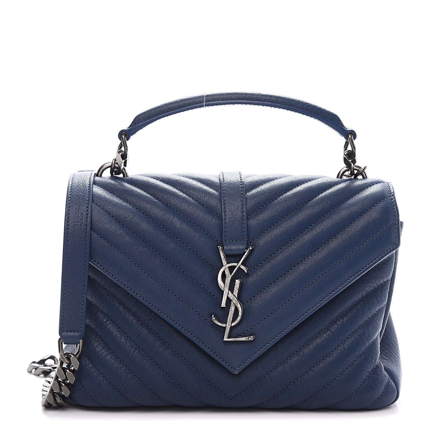 Saint Laurent Sheepskin Matelasse Monogram Large College Bag Navy 1 of 8