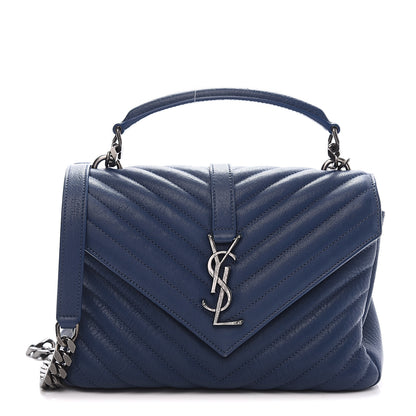 Saint Laurent Sheepskin Matelasse Monogram Large College Bag Navy 1 of 8