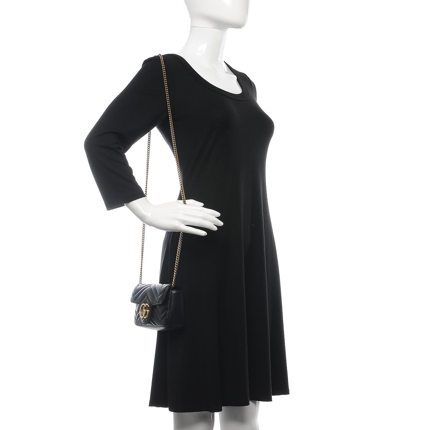 Calfskin Matelasse Super Mini GG Marmont Shoulder Bag Black