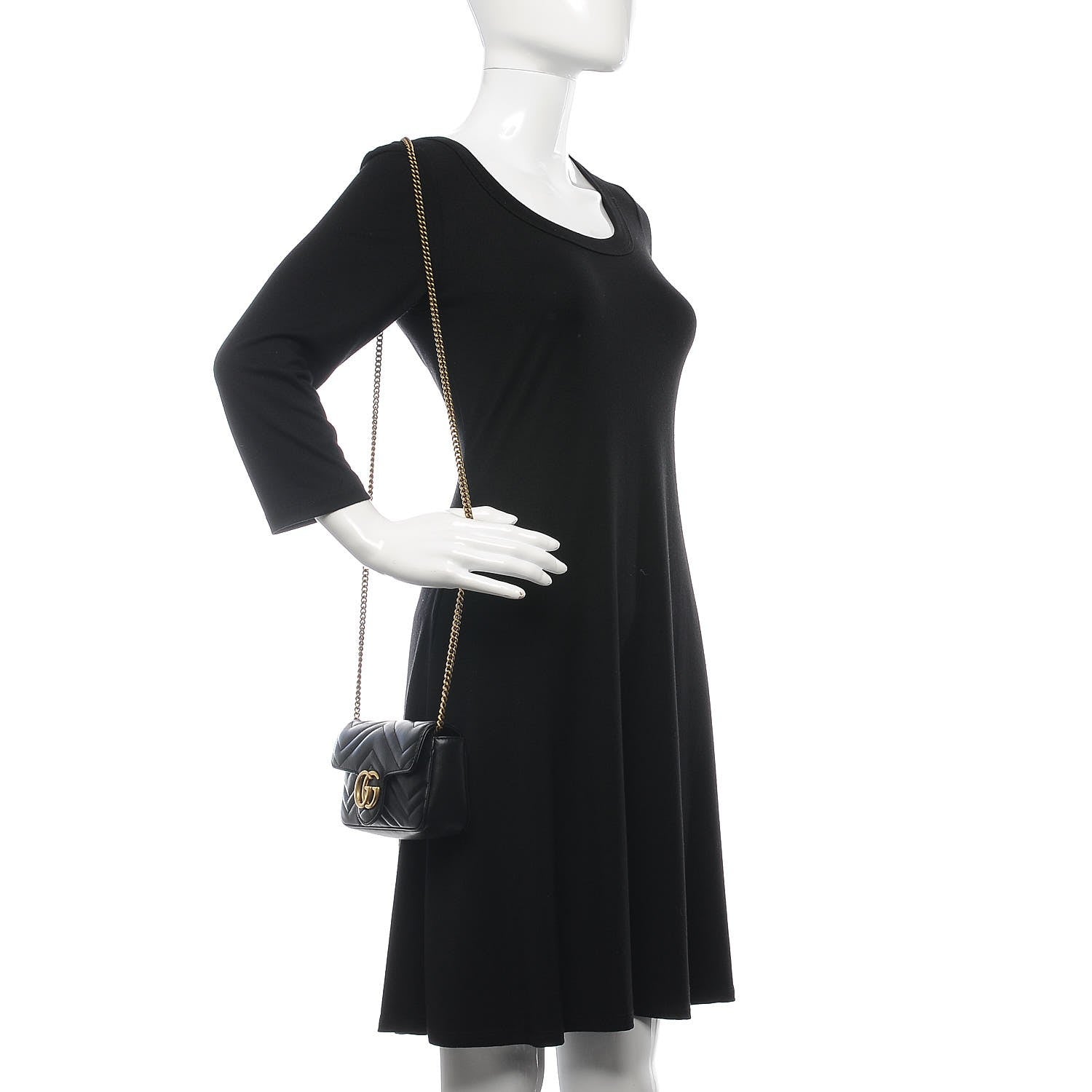 Gucci Calfskin Matelasse Super Mini GG Marmont Shoulder Bag Black 2 of 8