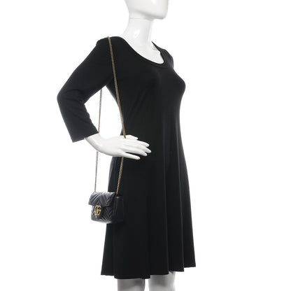 Gucci Calfskin Matelasse Super Mini GG Marmont Shoulder Bag Black 2 of 8