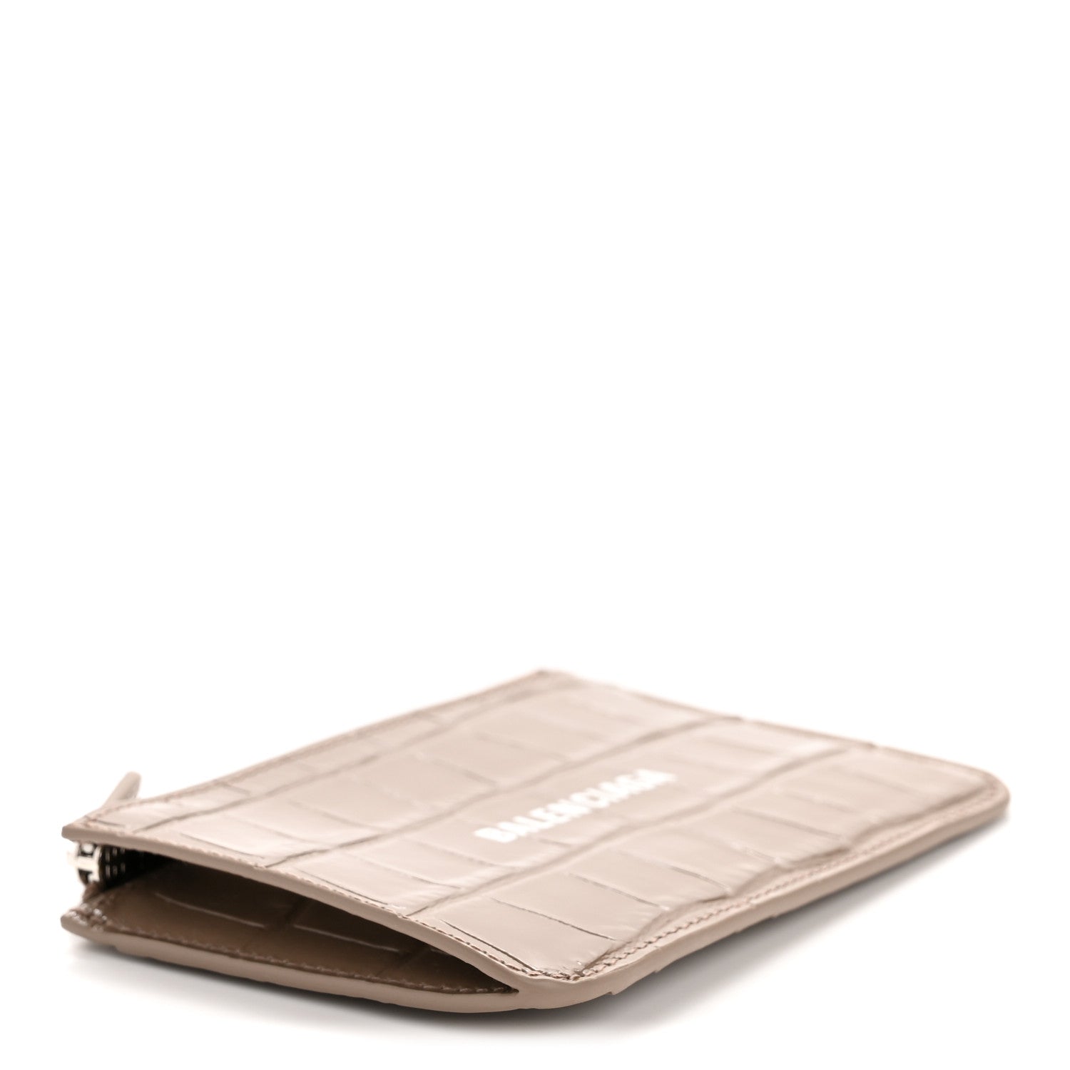 Balenciaga Shiny Calfskin Logo Crocodile Embossed Large Cash Long Coin Card Holder Mink Grey White 4 of 7