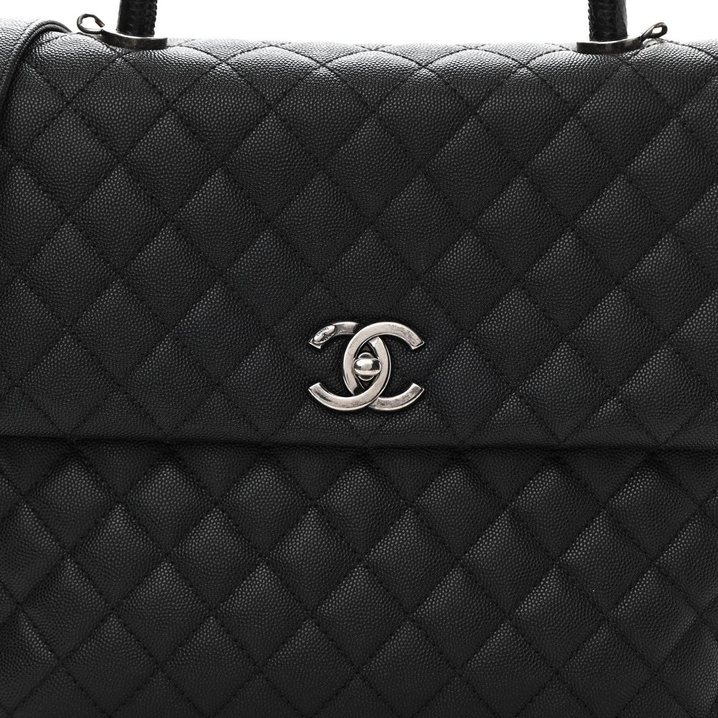 Caviar Liazard Quilted Large Coco Handle Flap Black