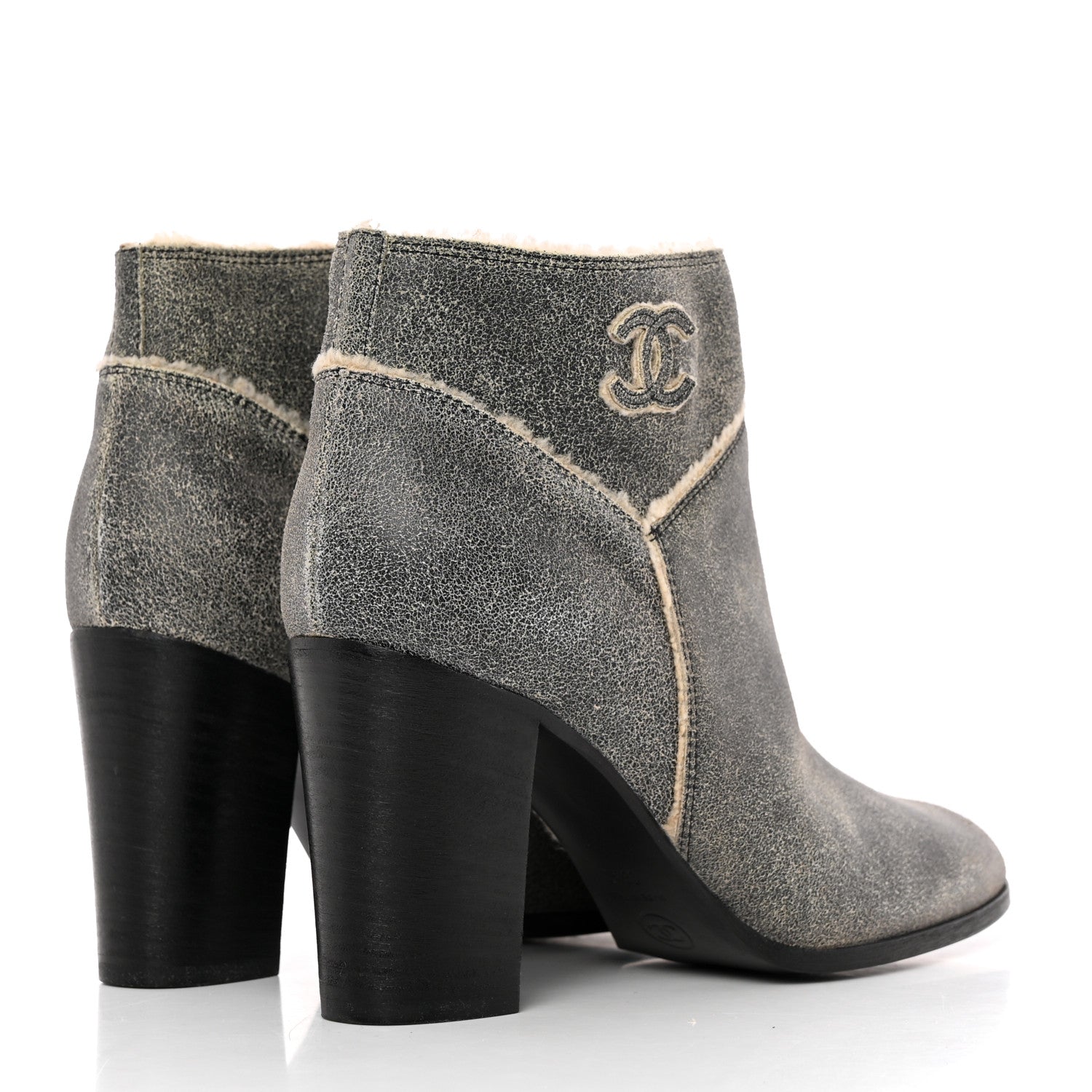 Chanel Suede Calfskin Shearling CC Ankle Boots 39.5 Beige 4 of 13