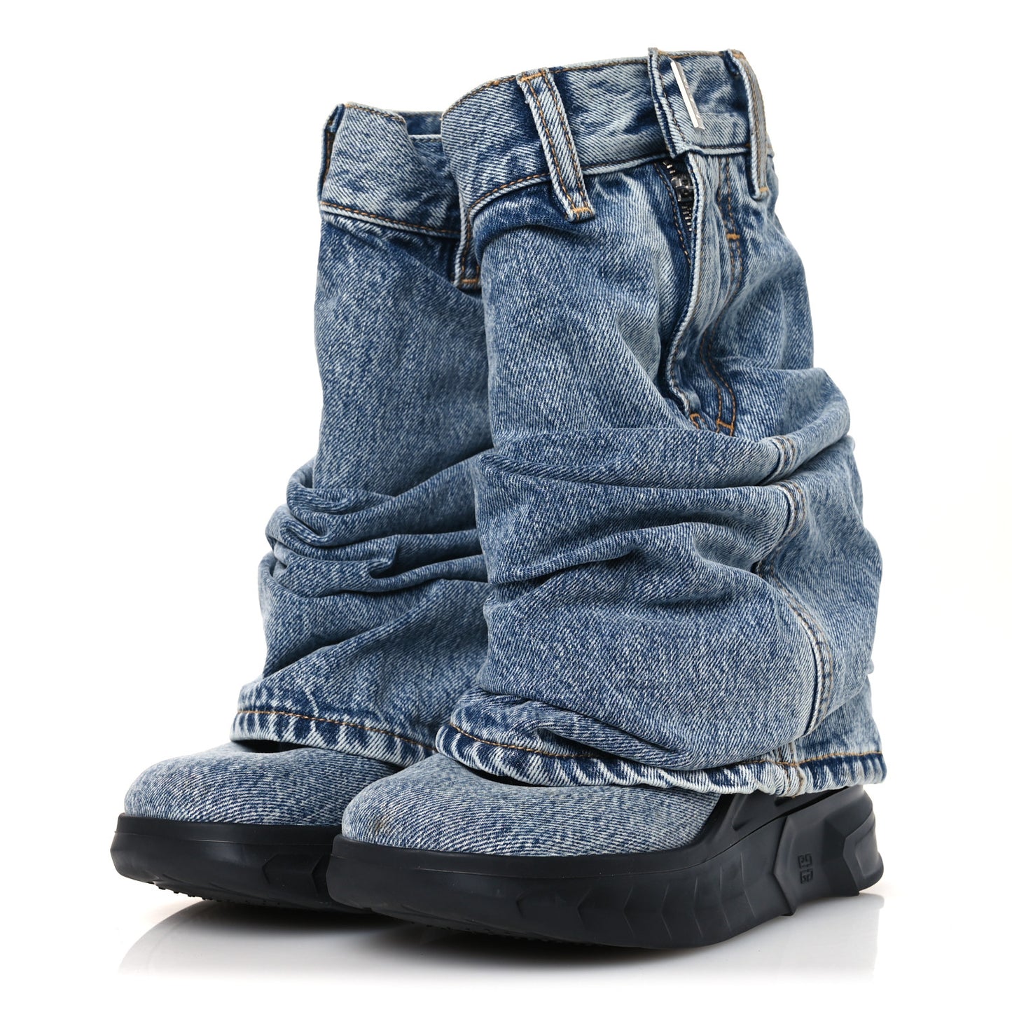 Boyfriend Denim Shark Lock Biker Ankle Boots 38 Medium Blue