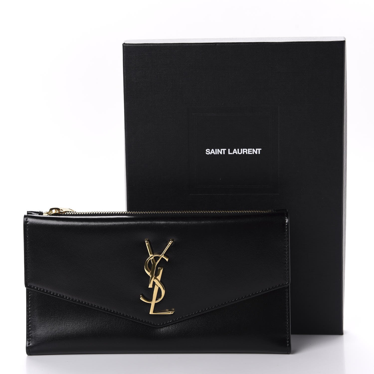 Saint Laurent Smooth Shiny Calfskin Monogram Uptown Wallet Black 8 of 8