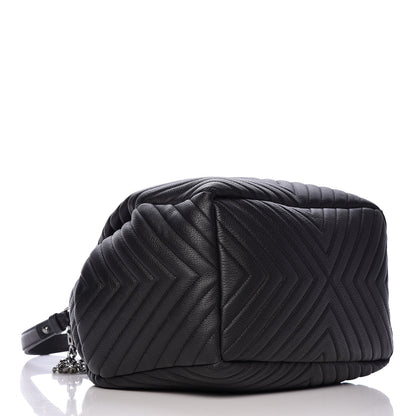 Chanel Deerskin Chevron Large CC Chain Bucket Drawstring Bag Black 4 of 10