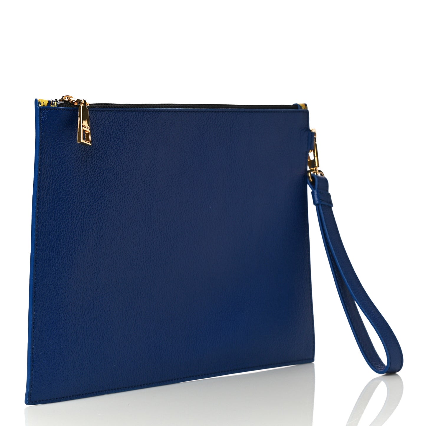 Grained Calfskin Baroque Print Zip Pouch Blue