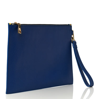 Versace Grained Calfskin Baroque Print Zip Pouch Blue 3 of 12