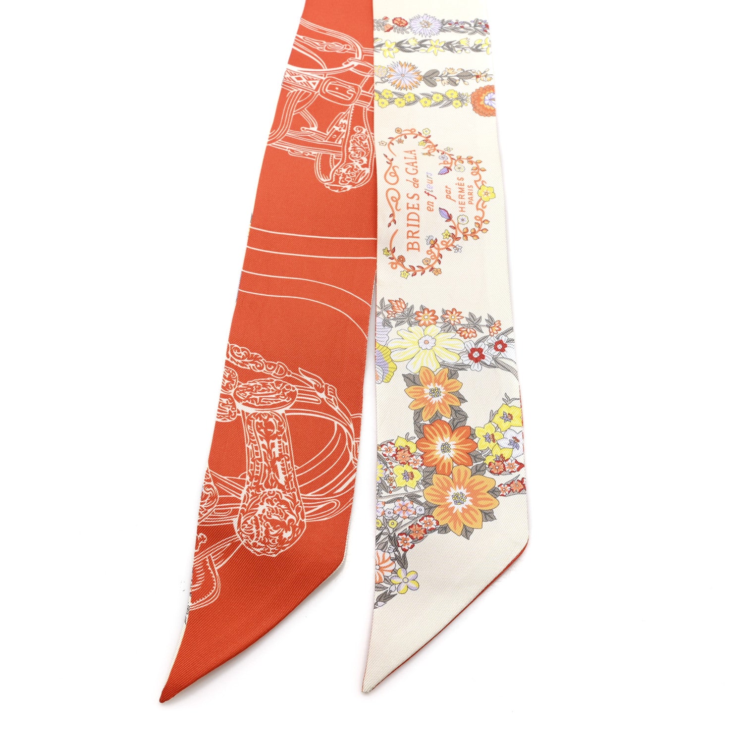 Hermes Silk Brides De Gala En Fleurs Twilly Vanille Orange Kaki 2 of 3