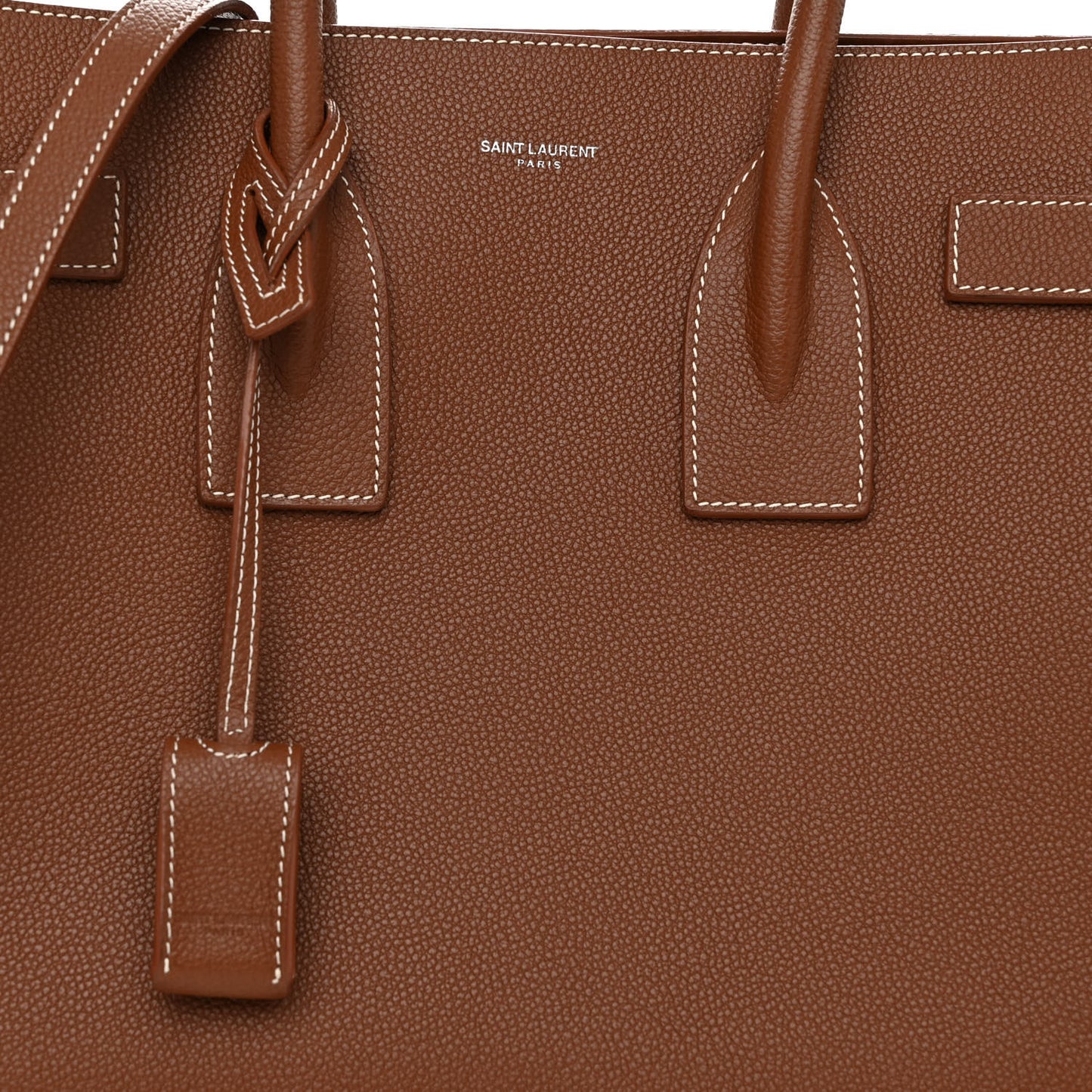 Grained Calfskin Topstitch Small Sac De Jour Cognac