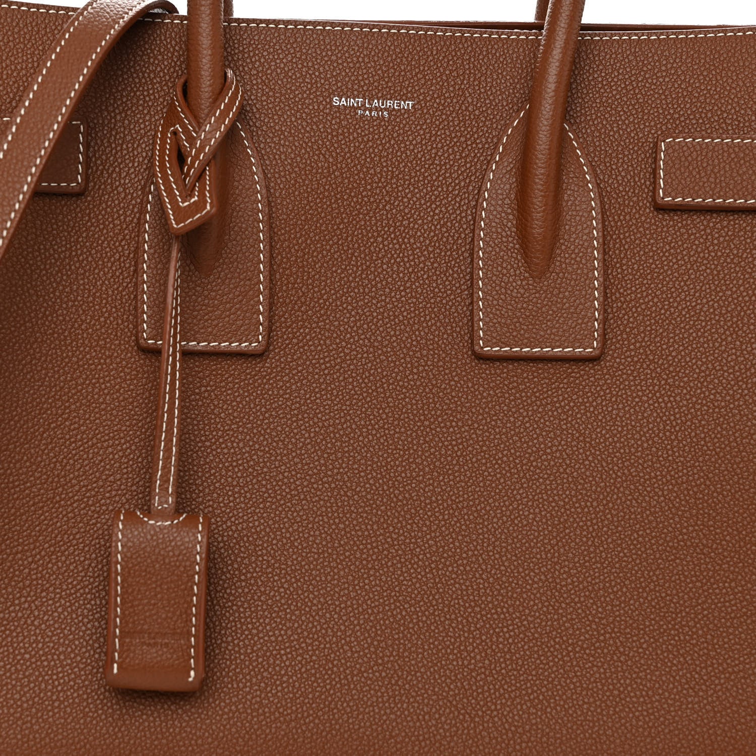 Saint Laurent Grained Calfskin Topstitch Small Sac De Jour Cognac 7 of 9