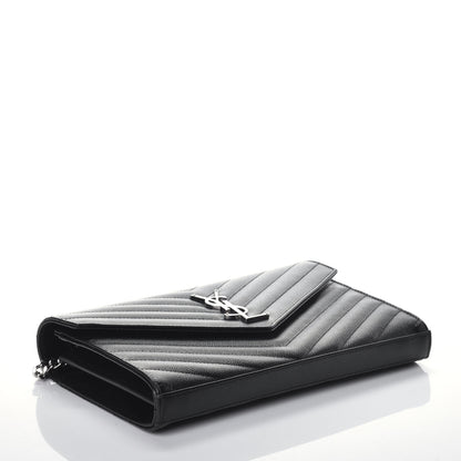 Saint Laurent Grain De Poudre Matelasse Chevron Monogram Chain Wallet Black 4 of 8