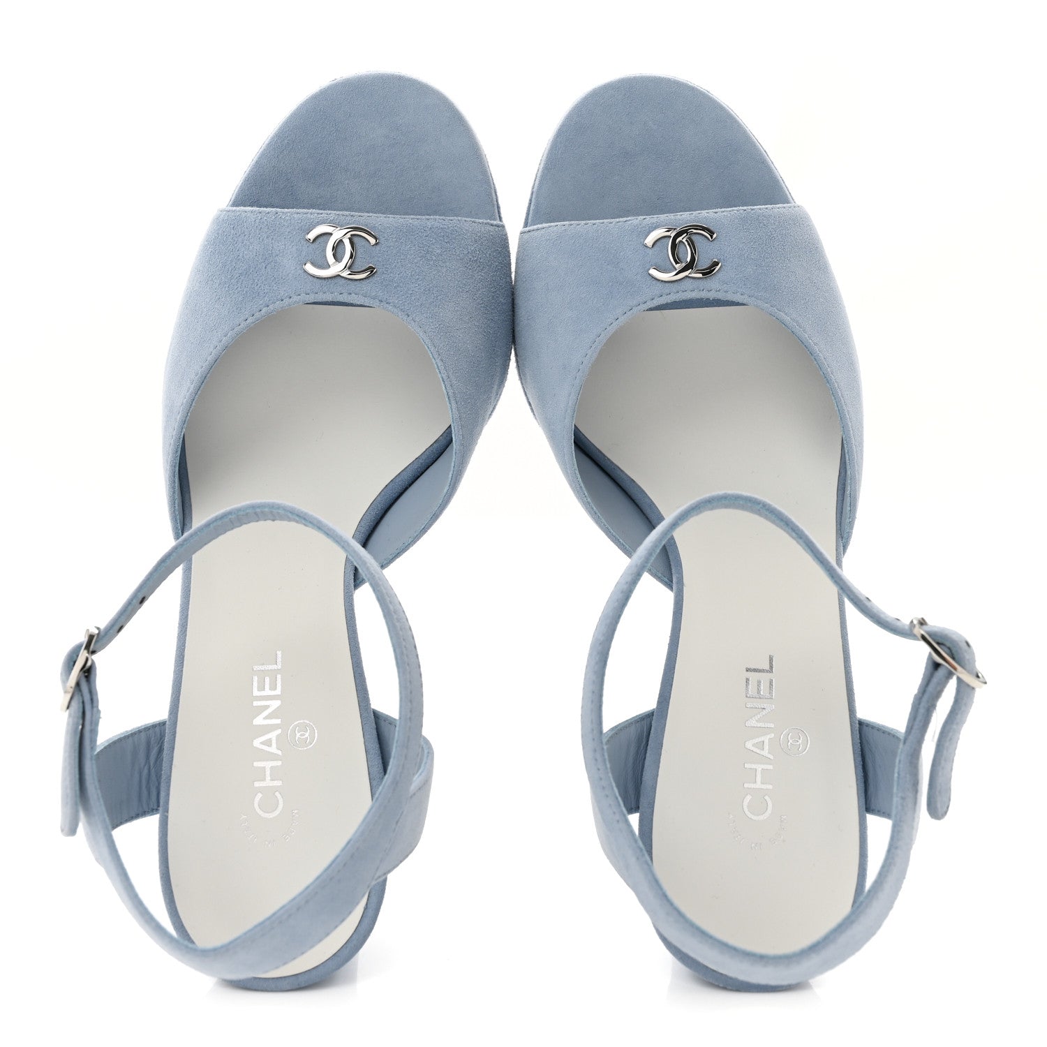 Chanel Suede Calfskin Platform Sandals 37 Blue 2 of 9