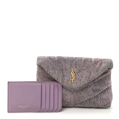 Saint Laurent Denim Quilted Loulou Puffer Monogram Pouch Clutch Bleached Lilac 1 of 11