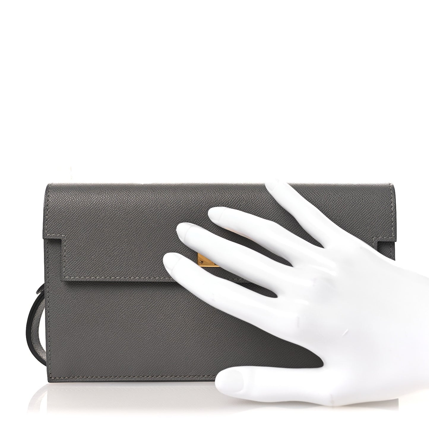 Madame Calfskin Kelly Pocket Long Wallet Gris Meyer