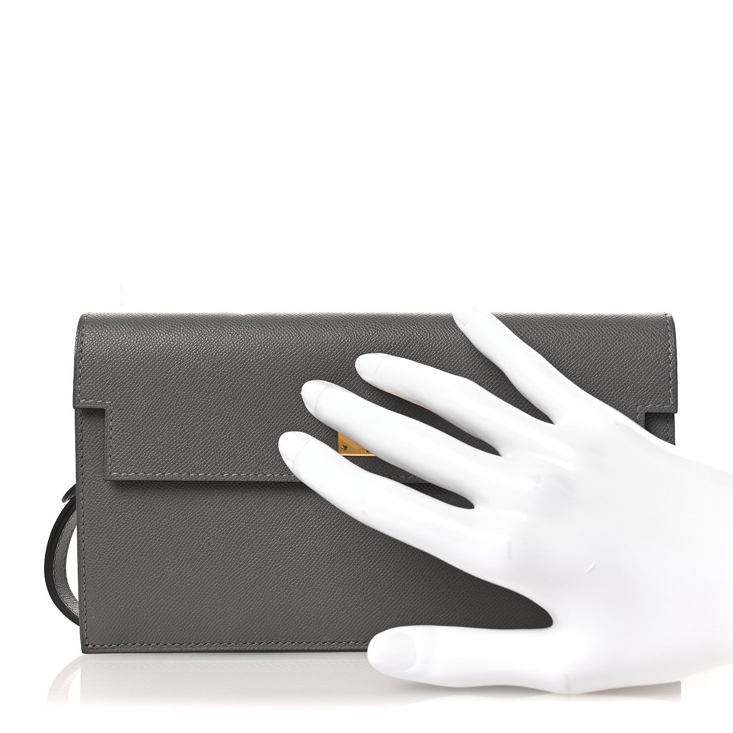 Hermes Madame Calfskin Kelly Pocket Long Wallet Gris Meyer 2 of 10