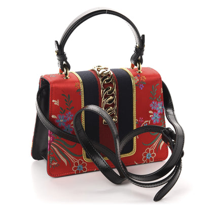 Gucci Jacquard Floral Mini Sylvie Top Handle Bag Red Multicolor Black 3 of 10