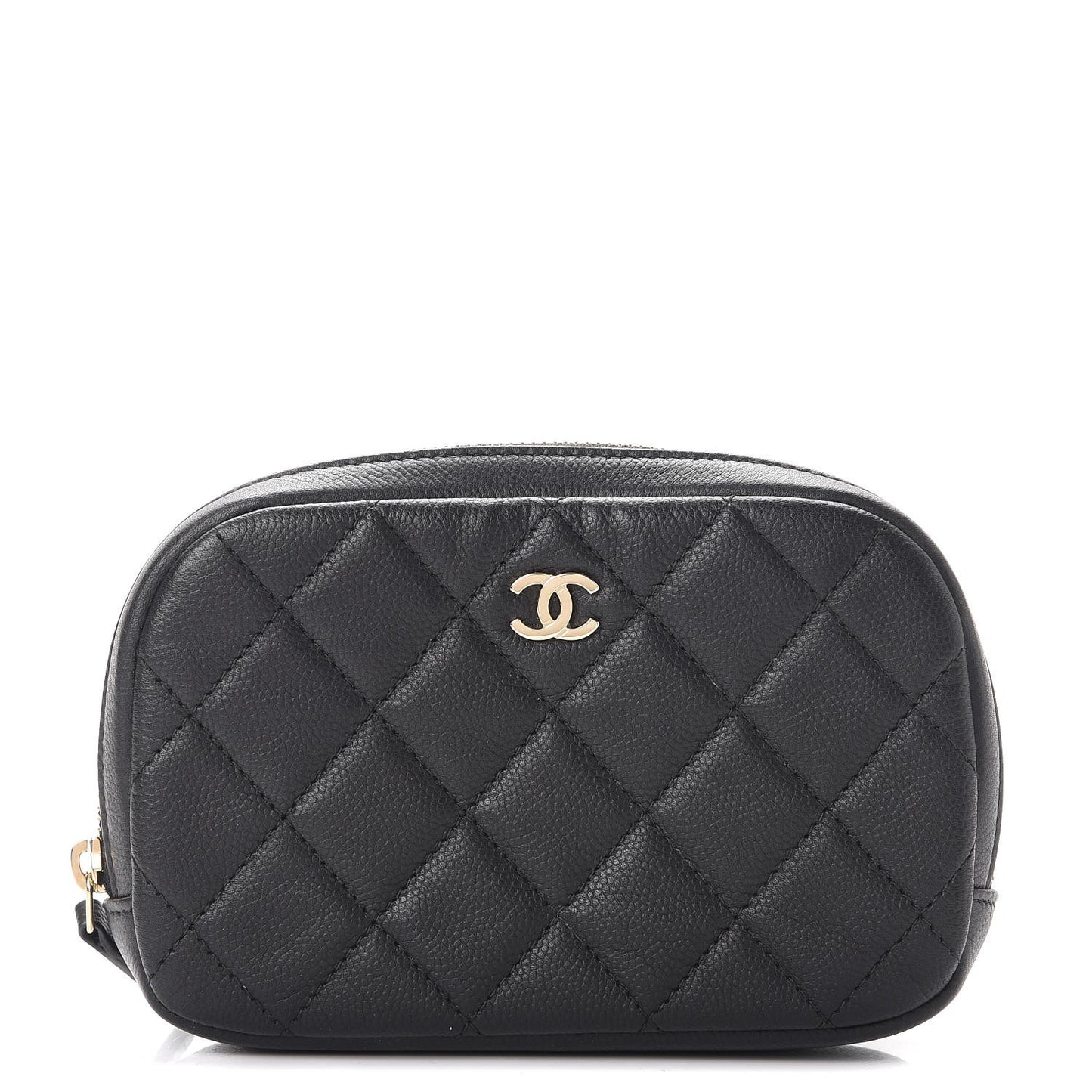 Caviar Quilted Small Curvy Pouch Cosmetic Case Black