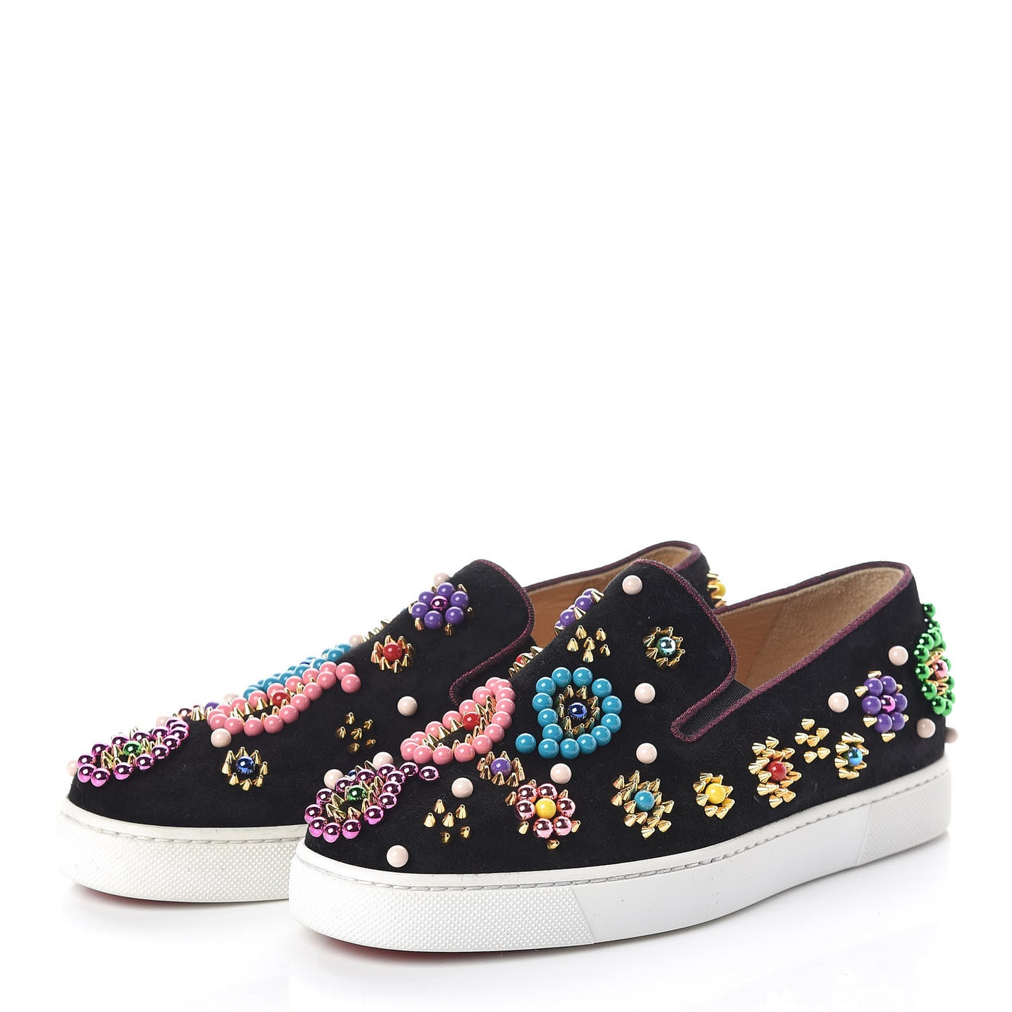Veau Velours Beaded Candy Boat Flats 36 Black