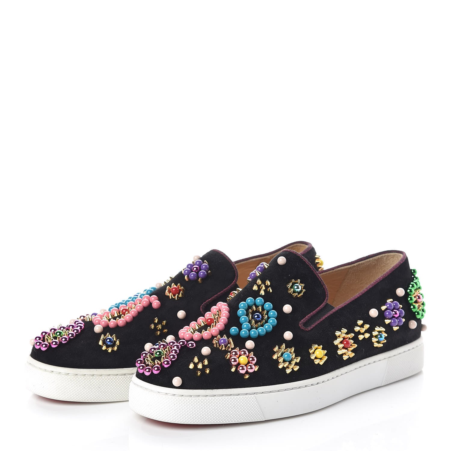 Christian Louboutin Veau Velours Beaded Candy Boat Flats 36 Black 3 of 8