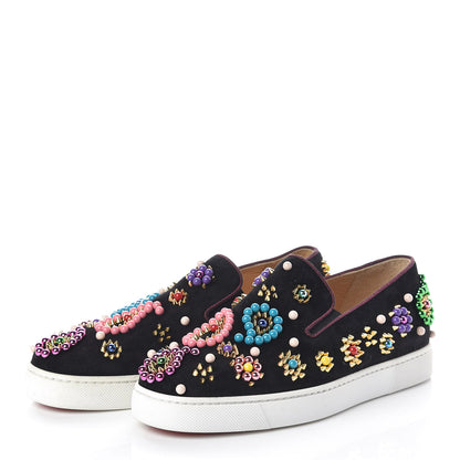 Christian Louboutin Veau Velours Beaded Candy Boat Flats 36 Black 3 of 8