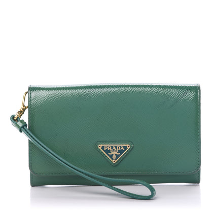 Prada Saffiano Metal Wristlet Wallet Green 1 of 11