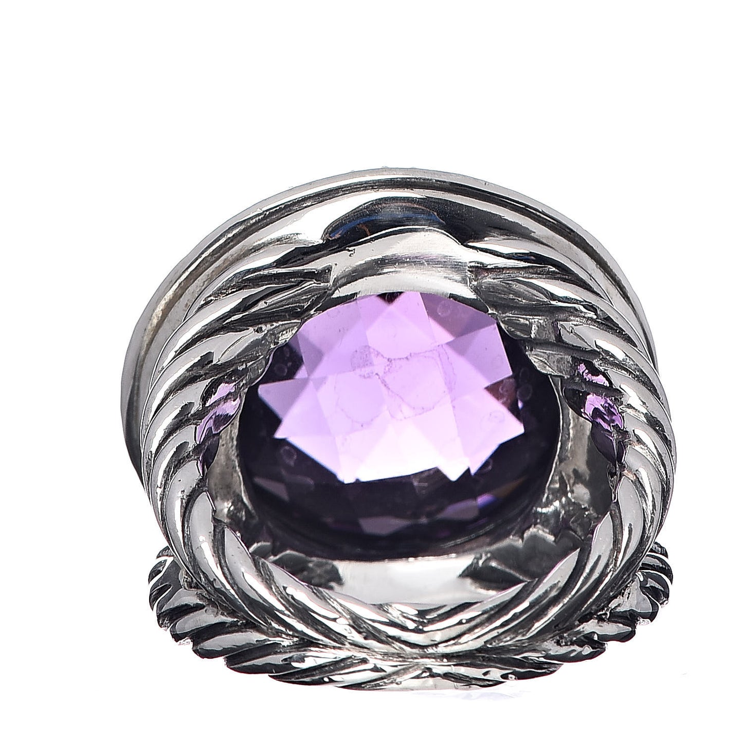 Sterling Silver Diamond Amethyst 18mm Cerise Ring 54 6.75
