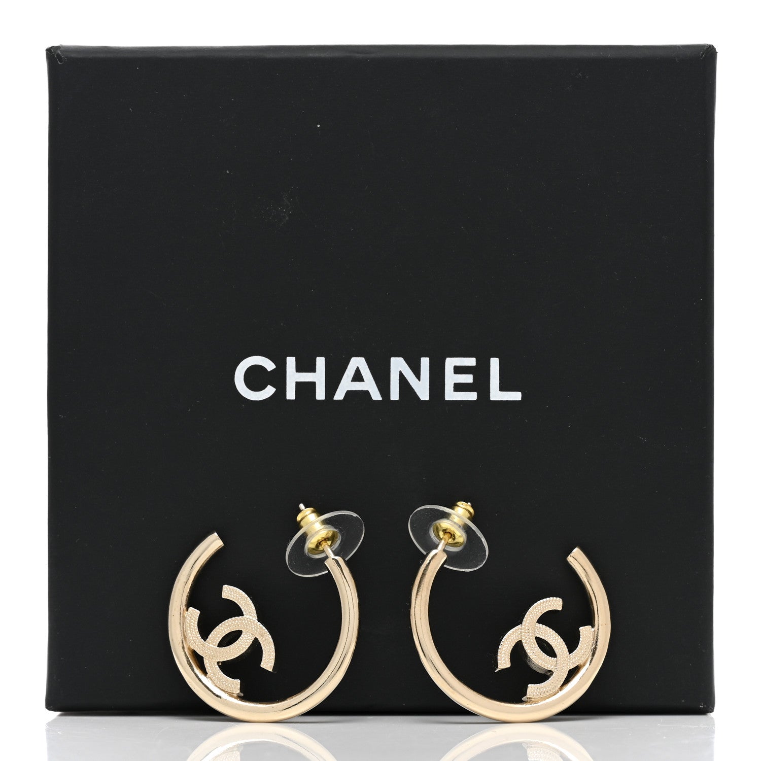 Chanel Metal Textured CC Hoop Earrings Gold 5 of 5