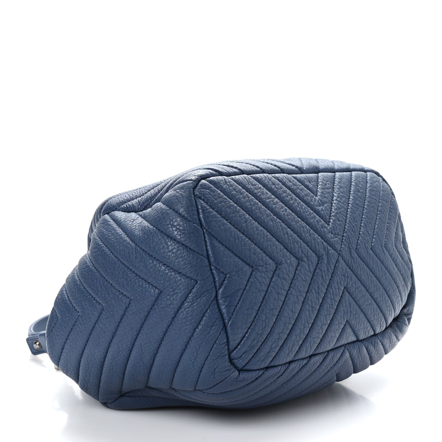 Deerskin Chevron Medium CC Chain Bucket Drawstring Bag Navy Blue