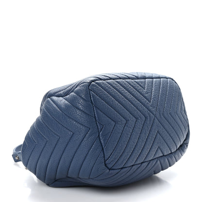 Chanel Deerskin Chevron Medium CC Chain Bucket Drawstring Bag Navy Blue 4 of 11