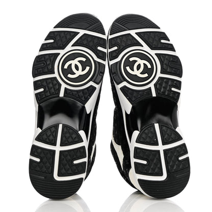 Chanel Nylon Suede Calfskin Printed CC Sneakers 39 White Black 5 of 11
