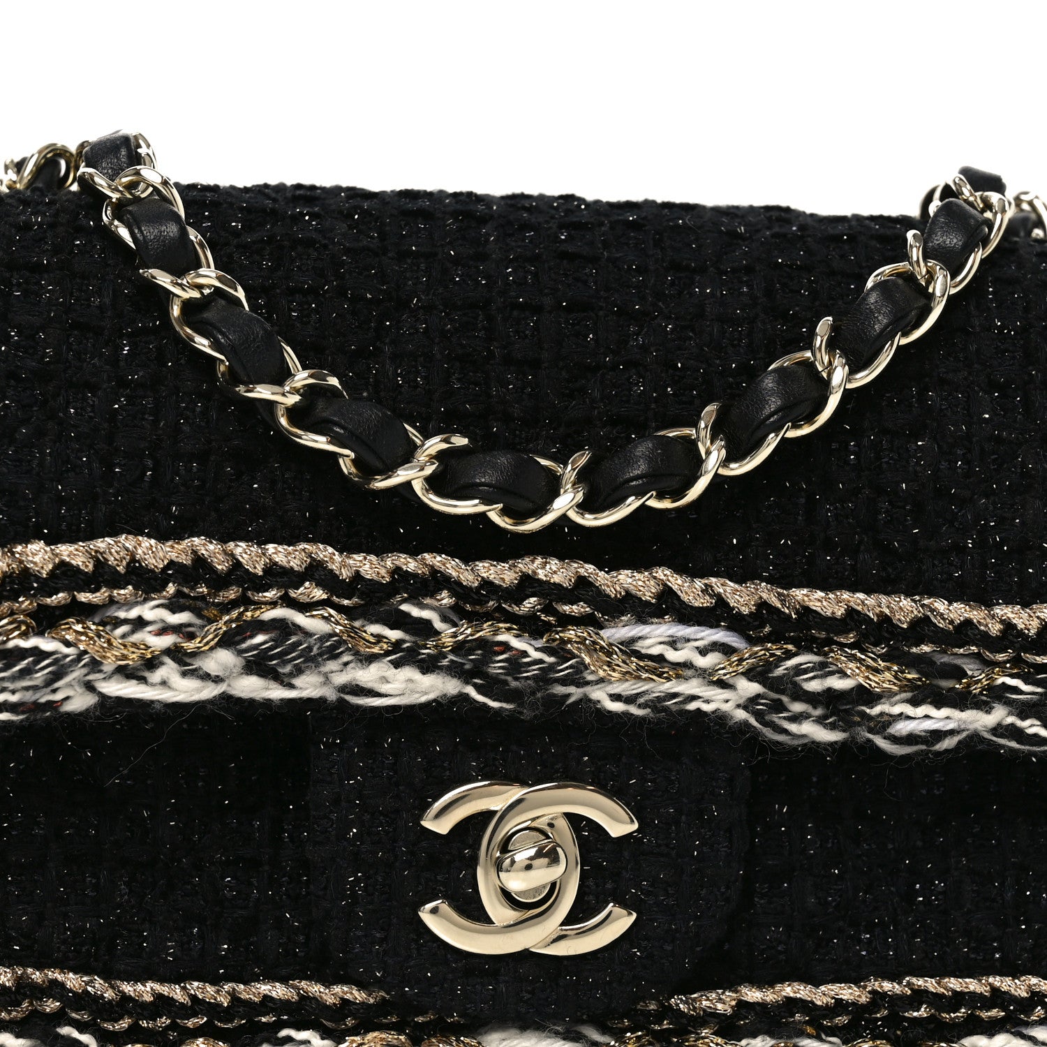 Chanel Tweed Braided Mini Rectangular Flap Black 1875886
