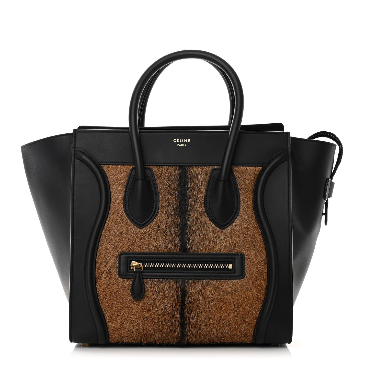 Celine Smooth Calfskin Goat Fur Mini Luggage Brown 1 of 11