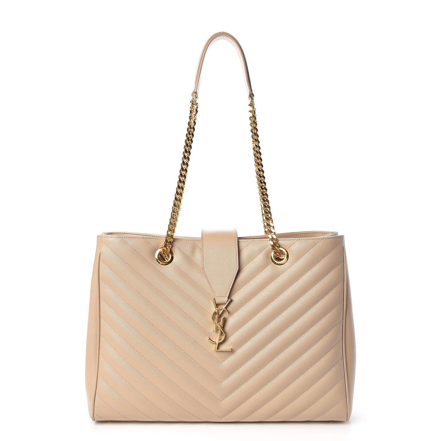 Saint Laurent Grain De Poudre Matelasse Chevron Monogram Shopping Bag Nude Powder 1 of 10