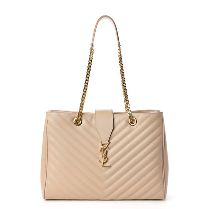 Saint Laurent Grain De Poudre Matelasse Chevron Monogram Shopping Bag Nude Powder 1 of 10