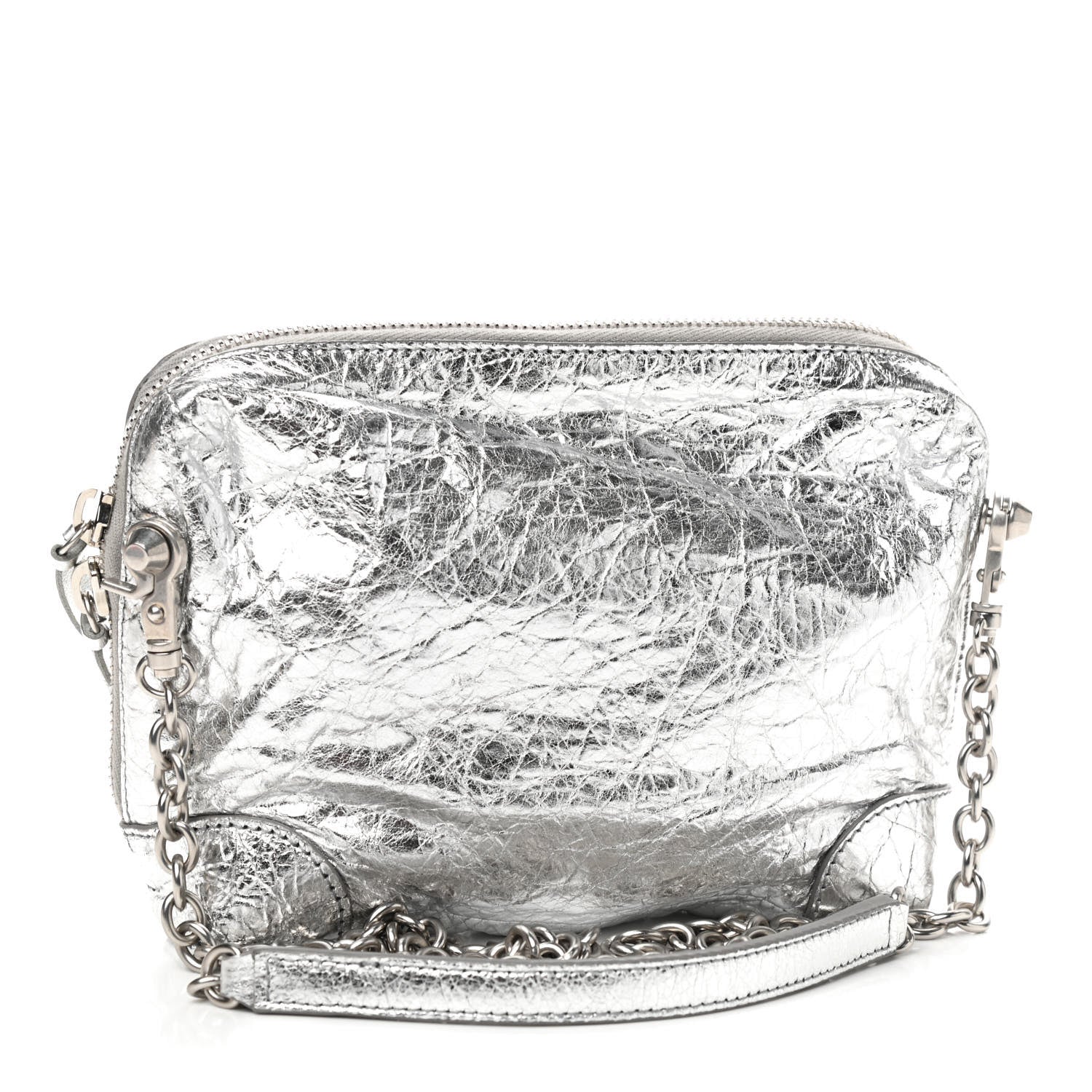 Balenciaga Metallic Calfskin Classic Silver Hardware Pouch With A Chain Crossbody Silver 3 of 9