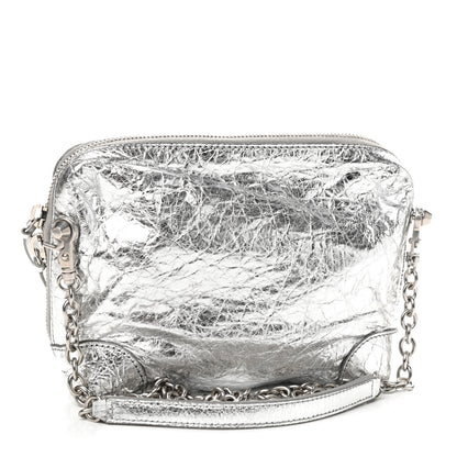 Balenciaga Metallic Calfskin Classic Silver Hardware Pouch With A Chain Crossbody Silver 3 of 9