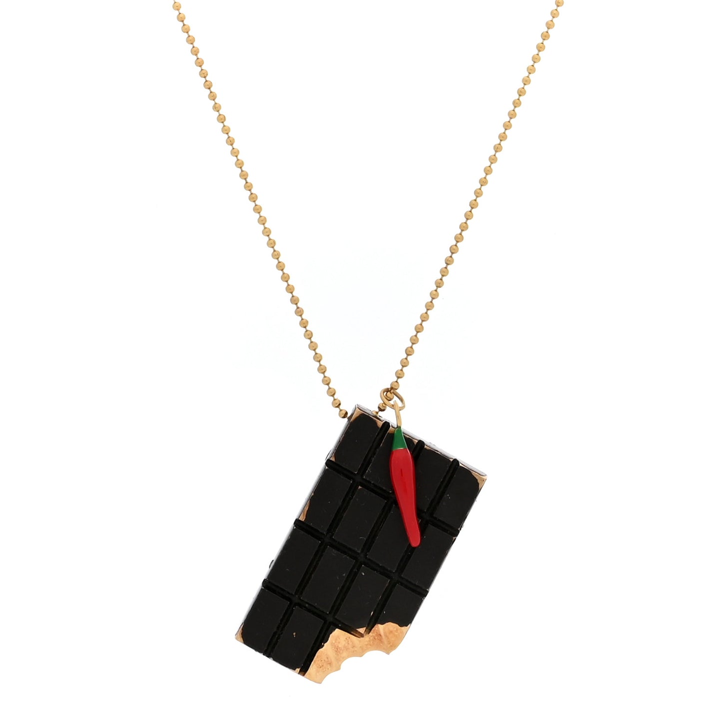 18K Yellow Gold Enamel Chocolate Bar Necklace Multicolor